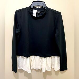 Ann Taylor Top Ruffle Hem Mixed Media Top.